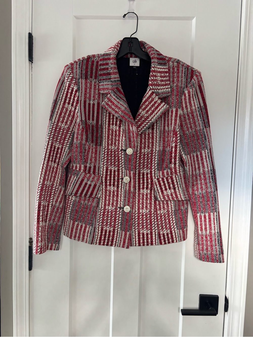 CAbi Red and White Patterned Blazer Jacket patchwork jacket 6028